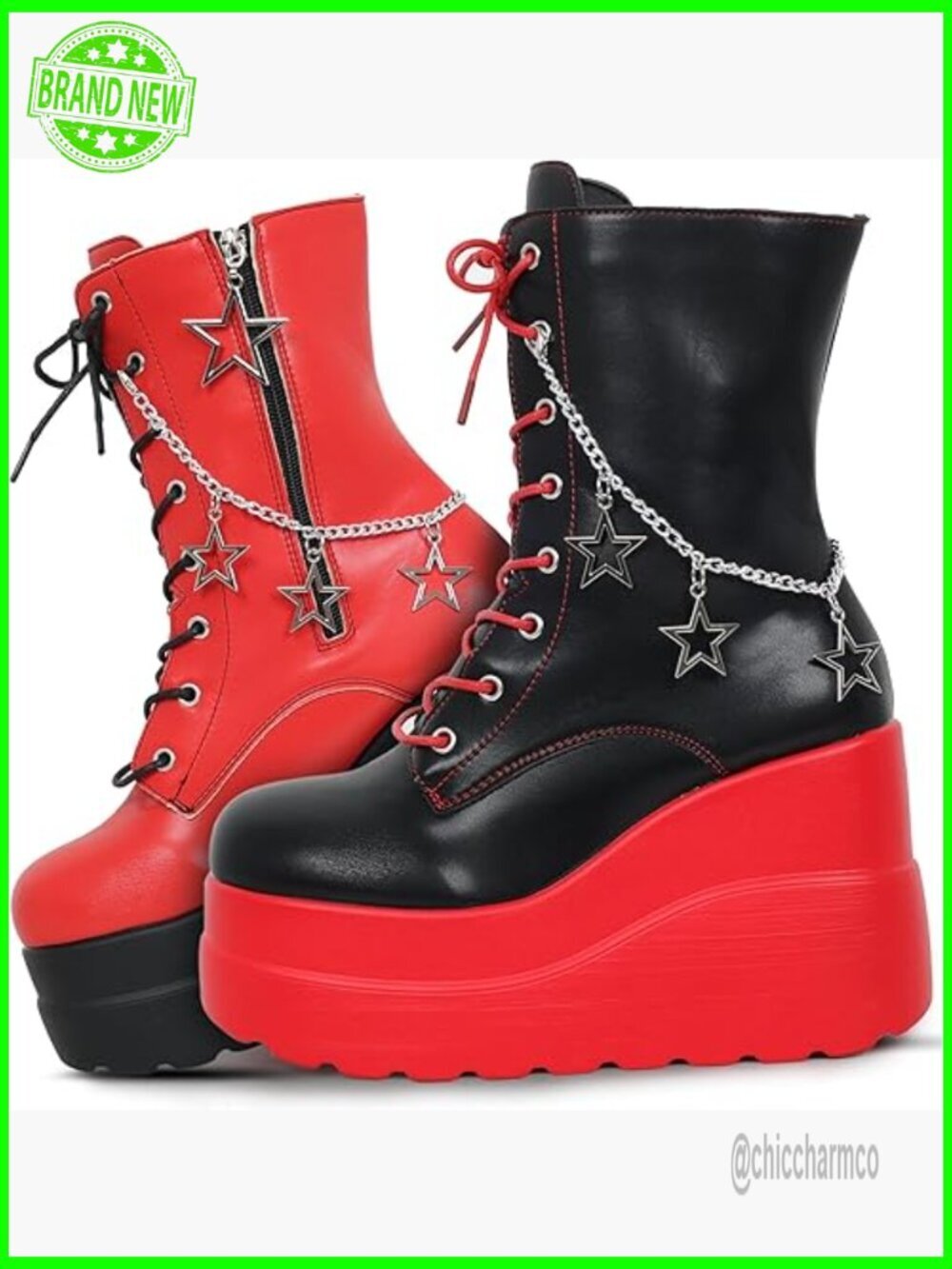 Platform Goth Chunky Heel Combat Boots Side Zip Lace Up Wedge Ankle Bootie